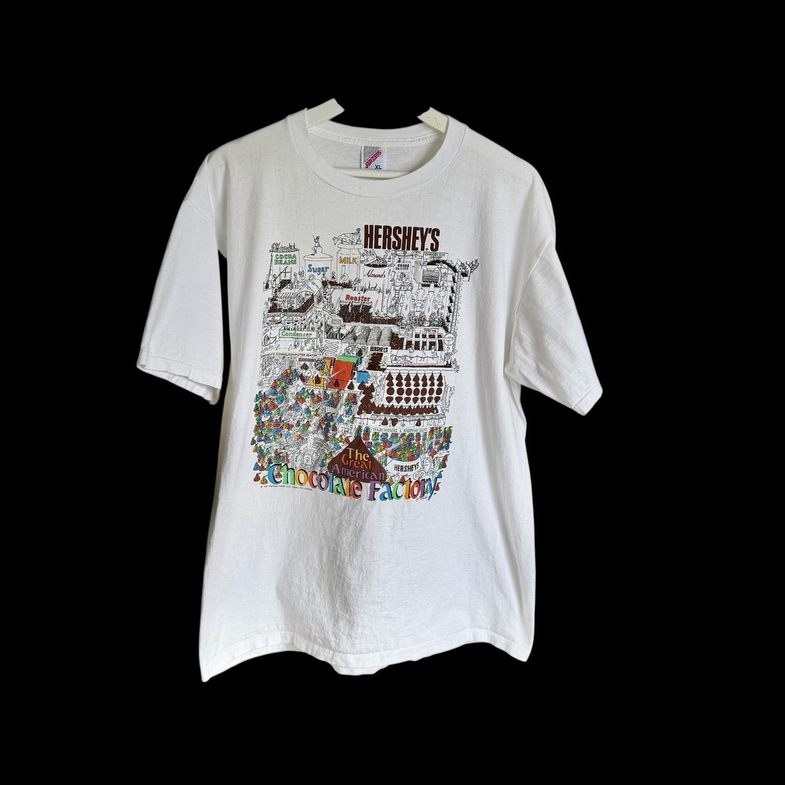 Vintage 1991 Hersheys Shirt Mens Xl White Short Sleeve Cotton Usa History
